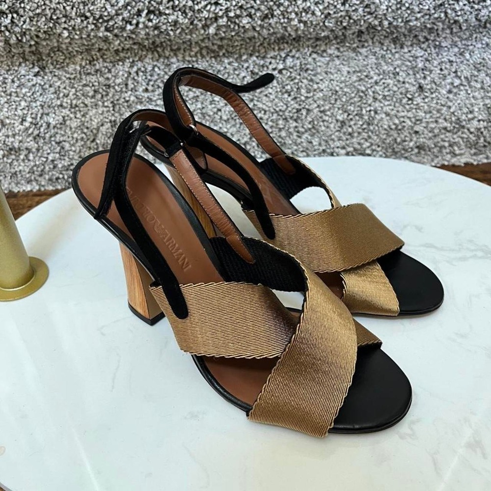 Emporio Armani Italian block heel slingback euro luxury sandals coquette